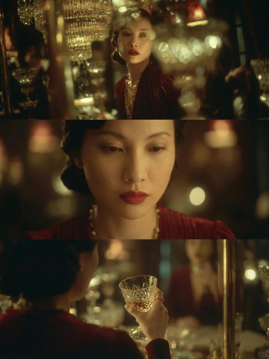 Midjourney Blossoms Shanghai style example: 1990s Shanghai restaurant, Rembrandt lighting, blurred foreground crystal chandelier, and Amber and Teal tones