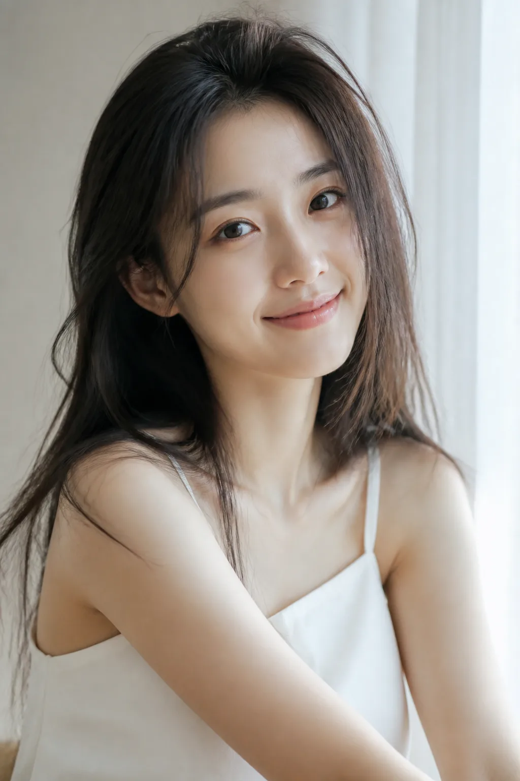 Midjourney 东亚清透人像示例：年轻东亚女性柔光写真，自然清透肤质
