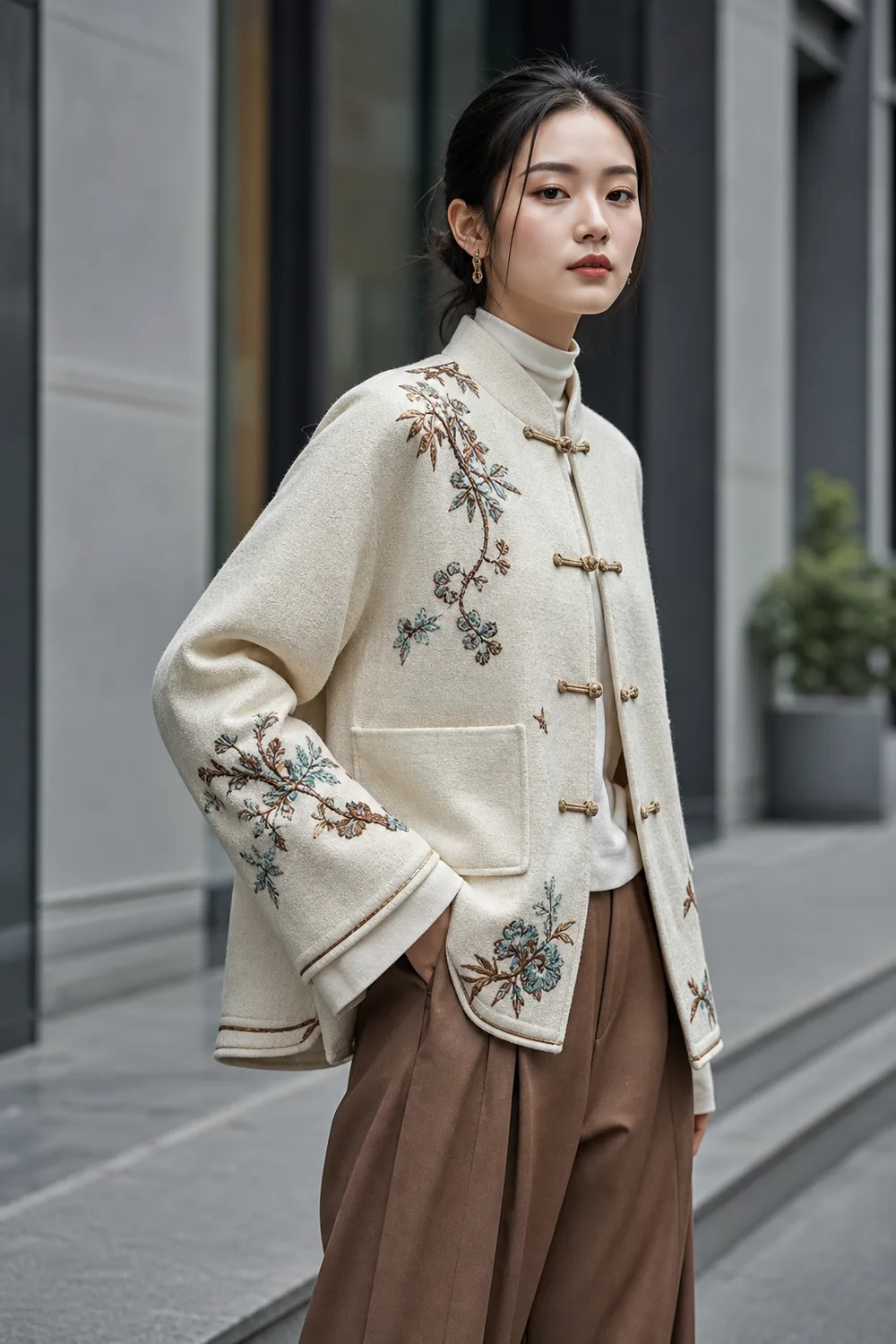Midjourney 新中式国风人像：都市日间国风街拍东亚女性